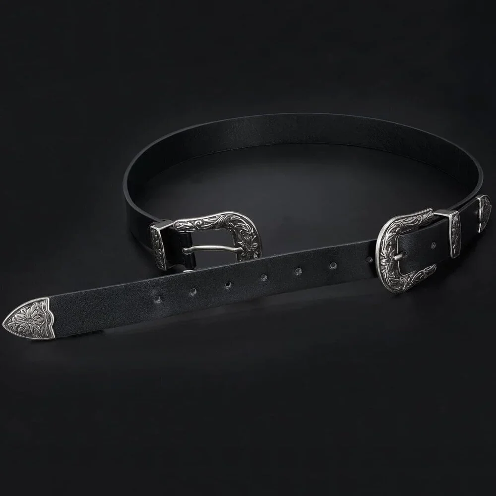 Women Leather Belt Vintage Western Cowgirl Belt for Pants Skirts Dresses